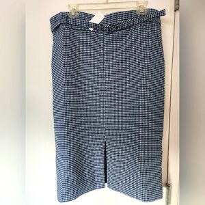 NWT Ann Taylor Factory Blue Houndstooth Pencil‎ Skirt with Belt!